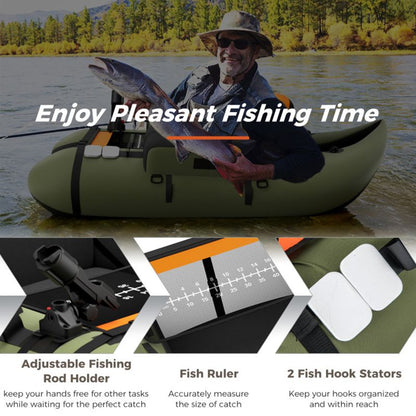 Inflatable Fishing Float Tube with Pump Storage Pockets and Fish Ruler