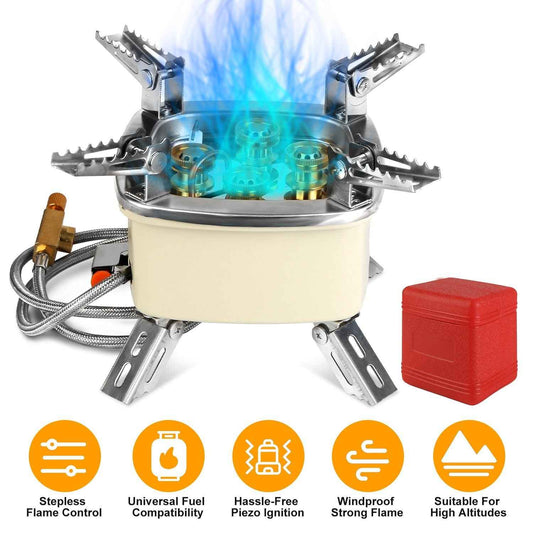 13000W Portable Windproof Camping Stove Five-head Gas Cooking Burner