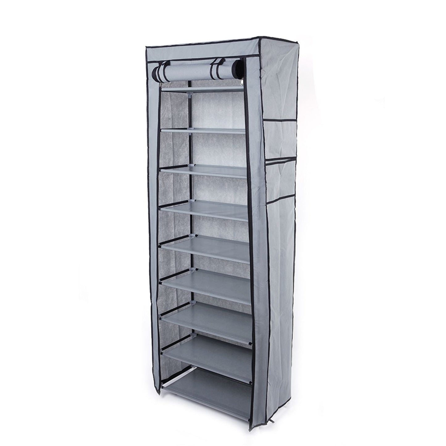 Room-saving 10-Layers 9 Lattices Non-woven Fabric Shoe Rack Black