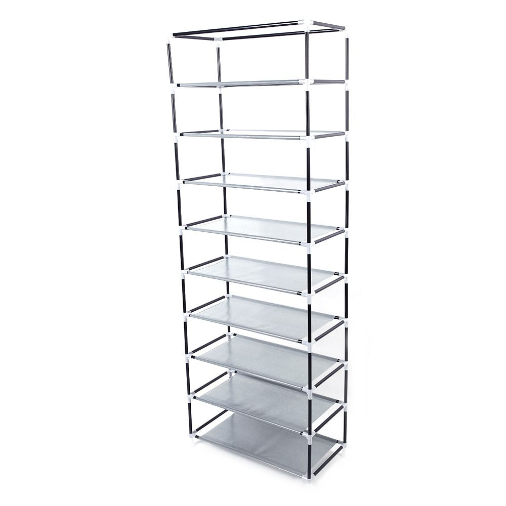 Room-saving 10-Layers 9 Lattices Non-woven Fabric Shoe Rack Black