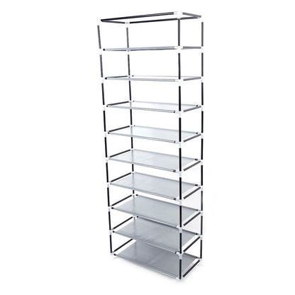 Room-saving 10-Layers 9 Lattices Non-woven Fabric Shoe Rack Black