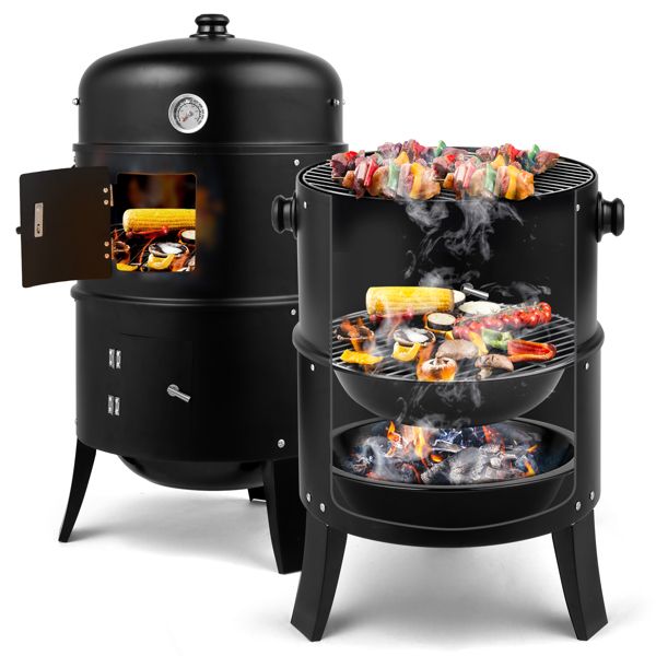 Outdoor Charcoal Smoker Grill – Portable Barrel BBQ Cooker Black