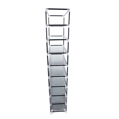 Room-saving 10-Layers 9 Lattices Non-woven Fabric Shoe Rack Black