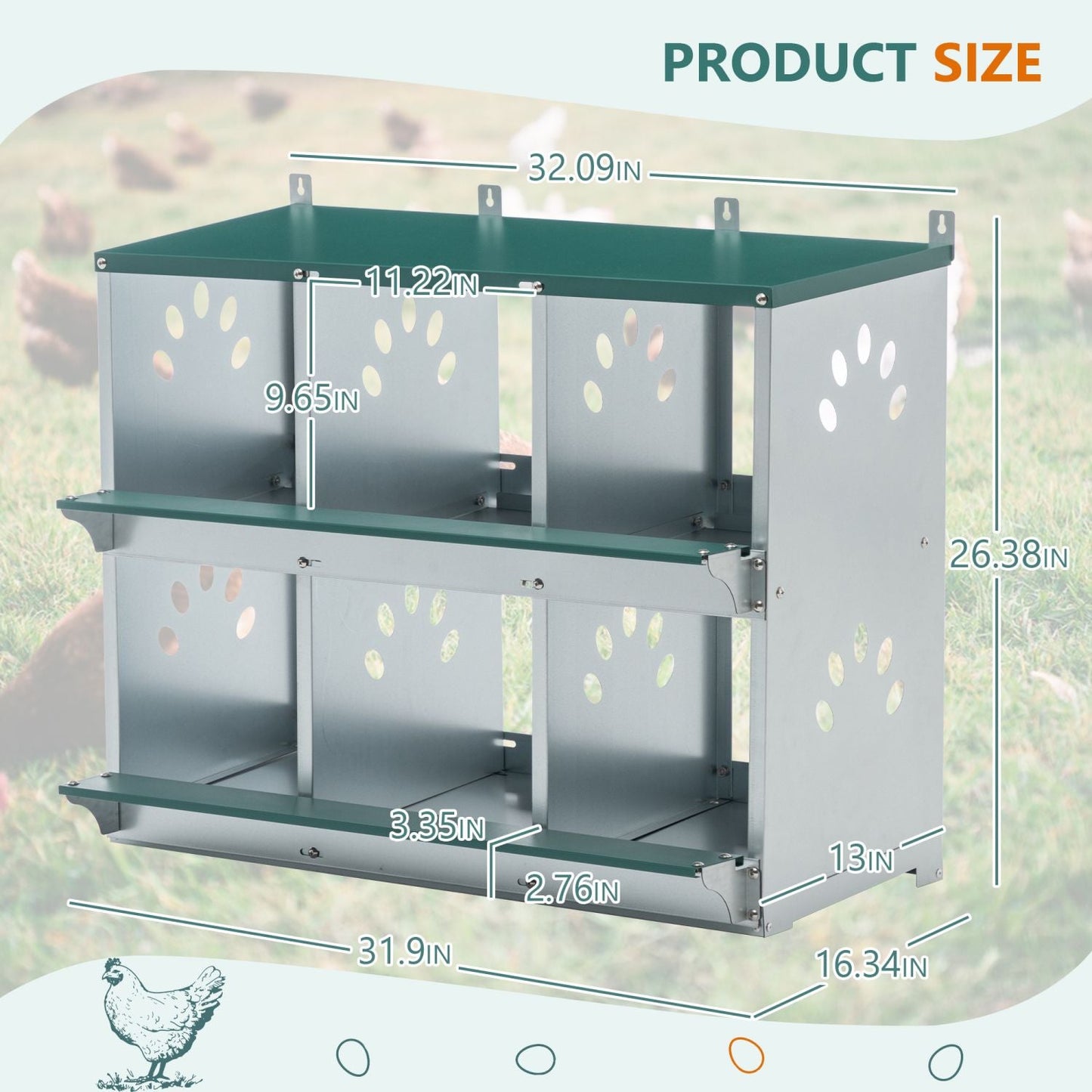 6-Room Metal Chicken Nesting Box – Galvanized Steel Hen Coop