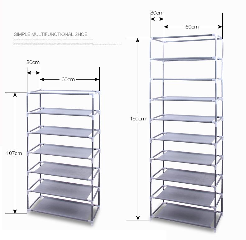 Room-saving 10-Layers 9 Lattices Non-woven Fabric Shoe Rack Black