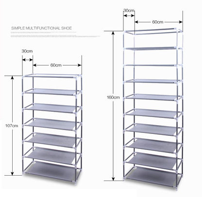 Room-saving 10-Layers 9 Lattices Non-woven Fabric Shoe Rack Black