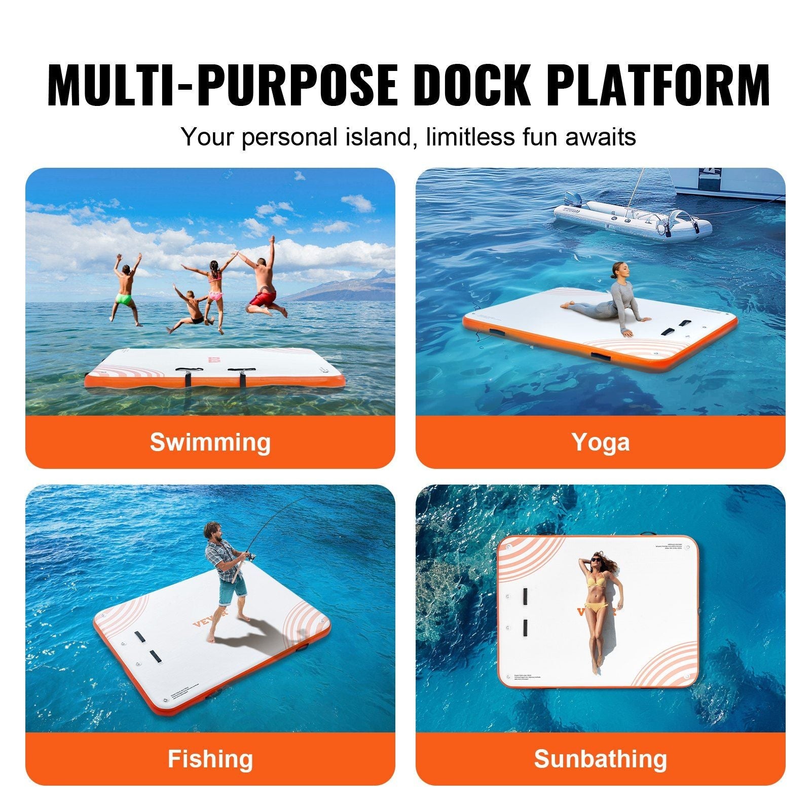 10x8FT Inflatable Floating Dock Platform – Non-Slip Water Raft