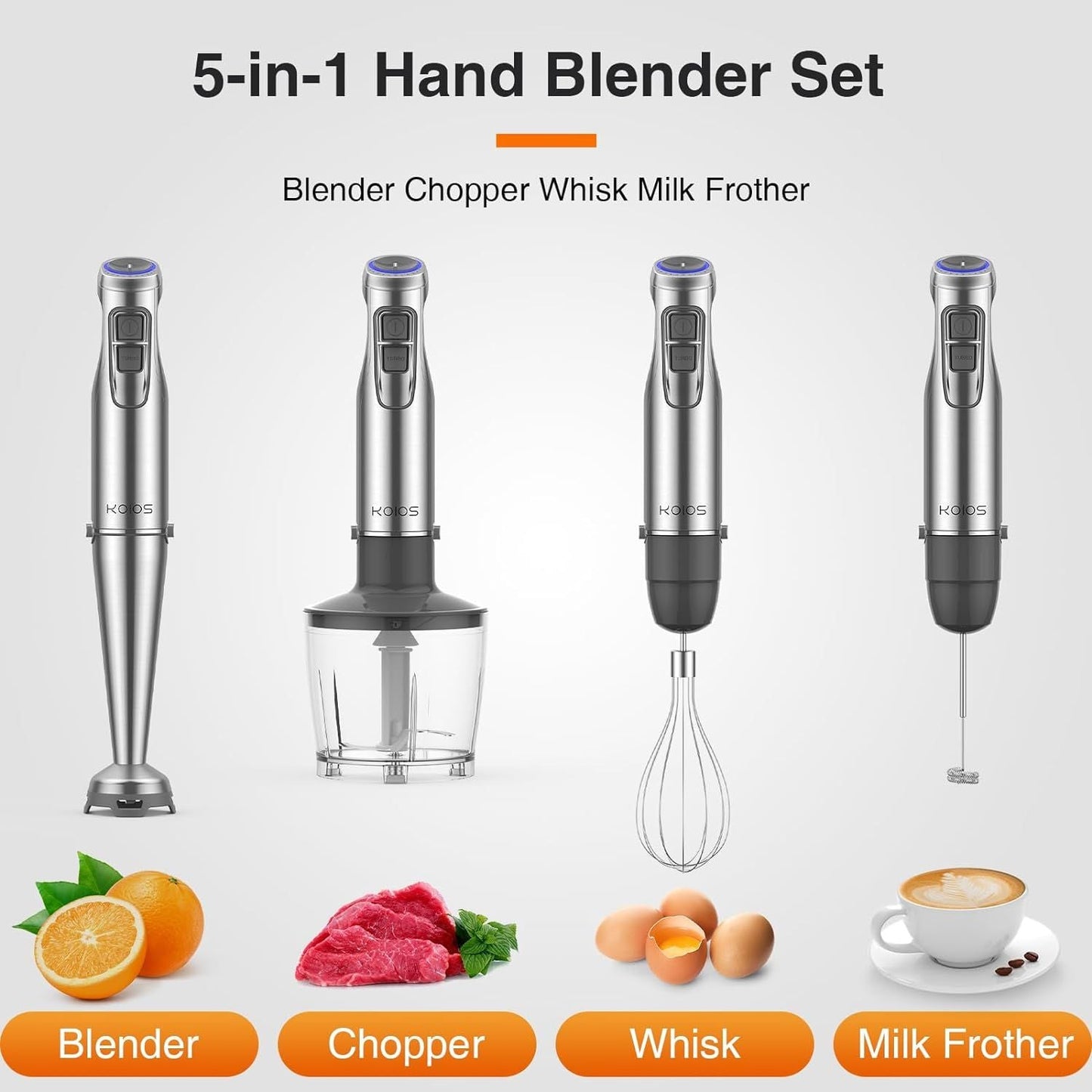 KOIOS 1100W Hand Blender Set – 5-in-1 Immersion Mixer