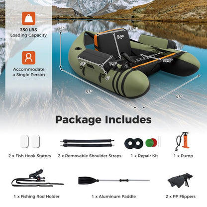 Inflatable Fishing Float Tube with Pump Storage Pockets and Fish Ruler