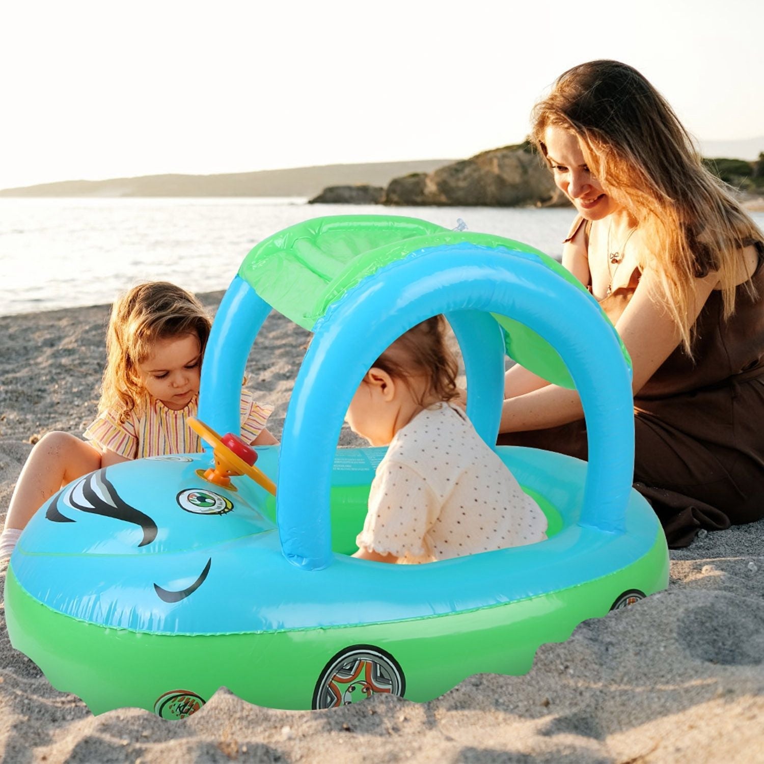Car-Shaped Baby Float with Canopy – Toddler Swim Ring Toy