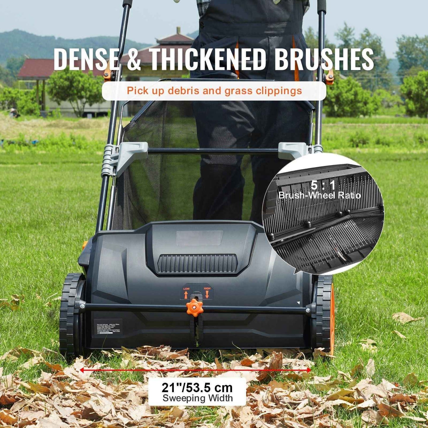 Heavy Duty 21" Push Lawn Sweeper for Leaves & Grass
