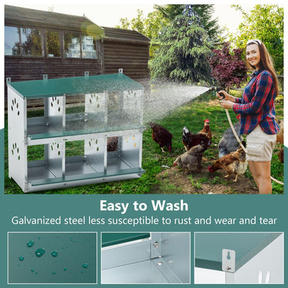 6-Room Metal Chicken Nesting Box – Galvanized Steel Hen Coop