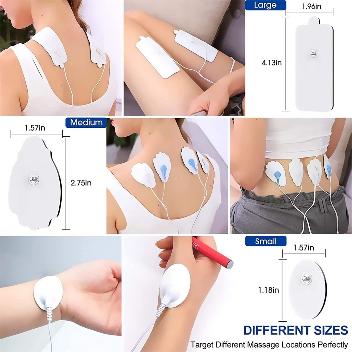 TENS/EMS Unit Replacement Pads NURSAL 20 Pack 3.5mm Snap Electrode Pads 30+ Reuse