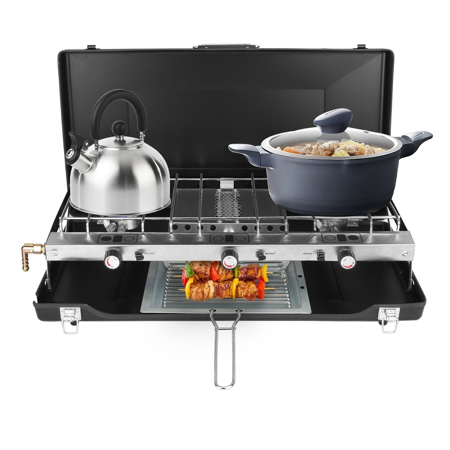 3-Burner 20,000 BTU Portable Propane Camping Stove