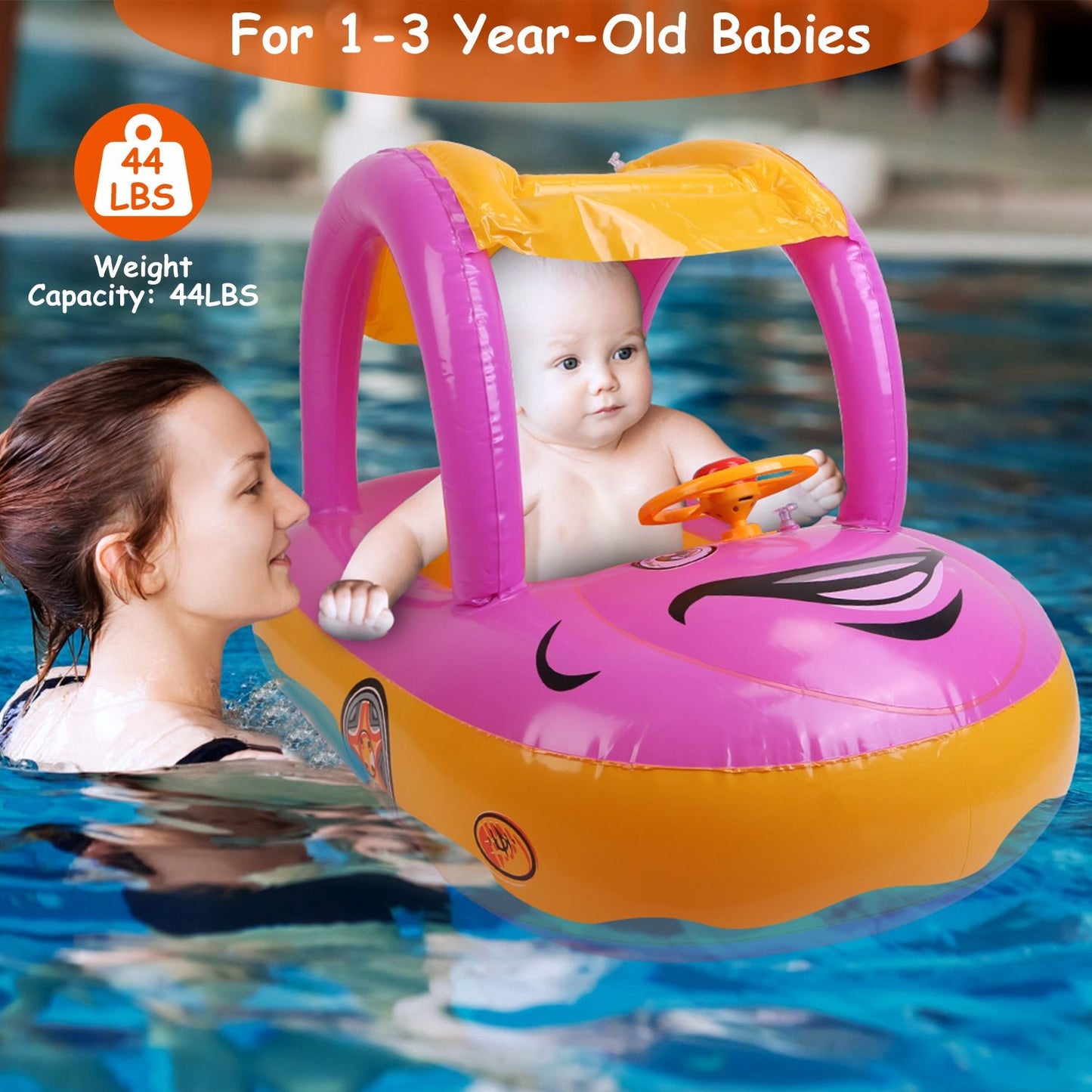 Car-Shaped Baby Float with Canopy – Toddler Swim Ring Toy