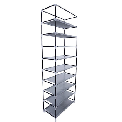 Room-saving 10-Layers 9 Lattices Non-woven Fabric Shoe Rack Black