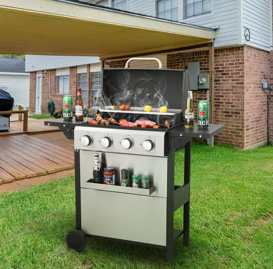 4-Burner Propane BBQ Grill – 34,200 BTU with Foldable Table & Hooks