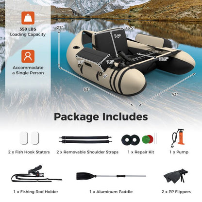 Inflatable Fishing Float Tube with Pump Storage Pockets and Fish Ruler