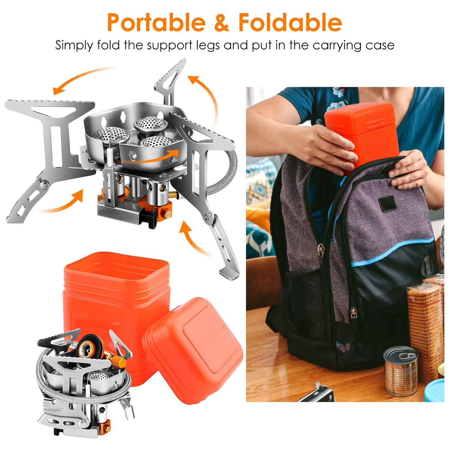 Portable 4000W Foldable Camping Stove with Ignition & Carry Case