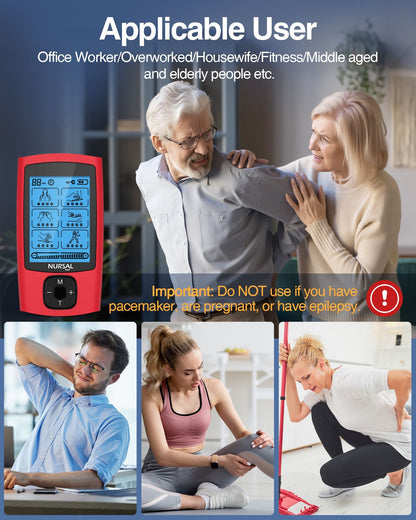 24 Modes TENS Unit Muscle Stimulator, Red Color, Rechargeable Electronic Pulse Massager with 8 Pads for Back and Shoulder Pain Relief and Muscle Strength