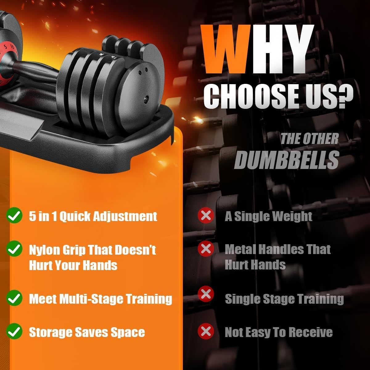 25LB Adjustable Dumbbell – 5-in-1 Weight Set with Anti-Slip Handle