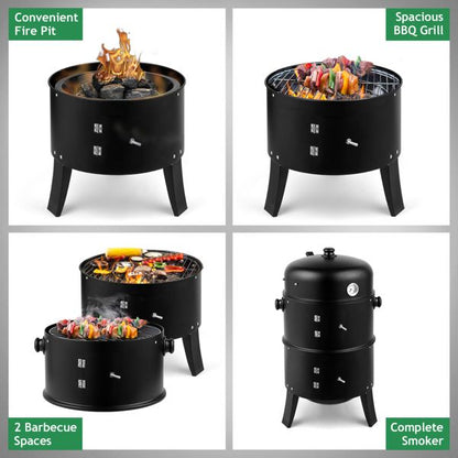 Outdoor Charcoal Smoker Grill – Portable Barrel BBQ Cooker Black