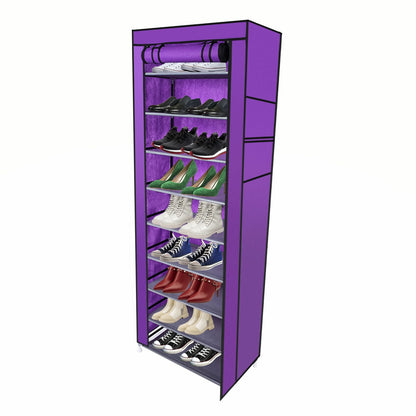 Room-saving 10-Layers 9 Lattices Non-woven Fabric Shoe Rack Black