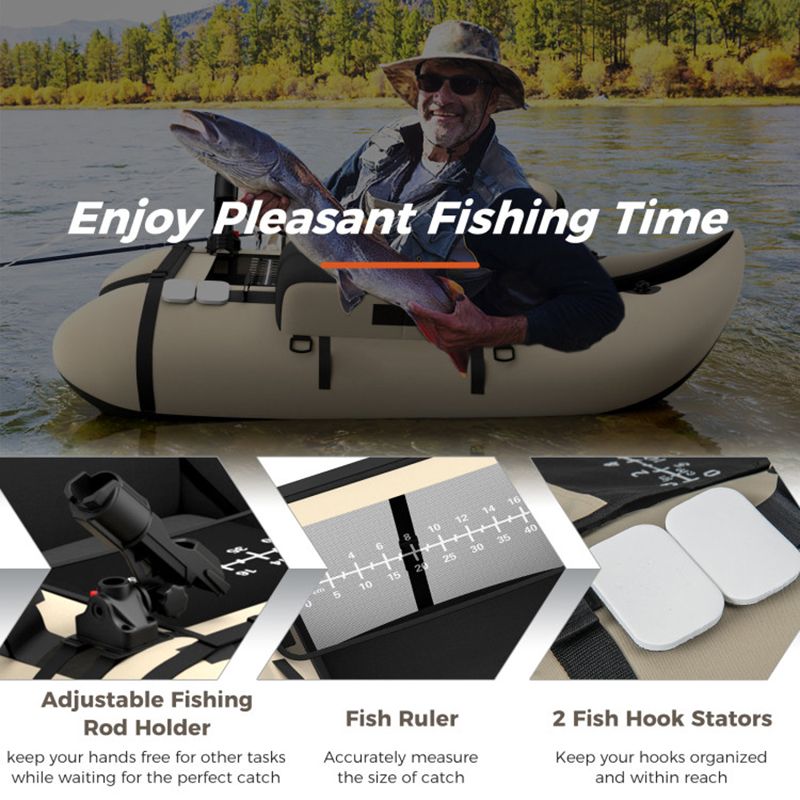 Inflatable Fishing Float Tube with Pump Storage Pockets and Fish Ruler