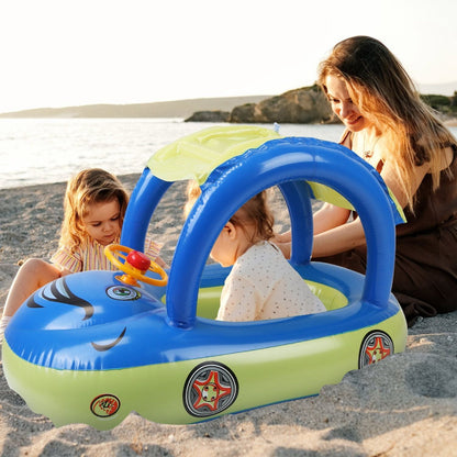 Car-Shaped Baby Float with Canopy – Toddler Swim Ring Toy