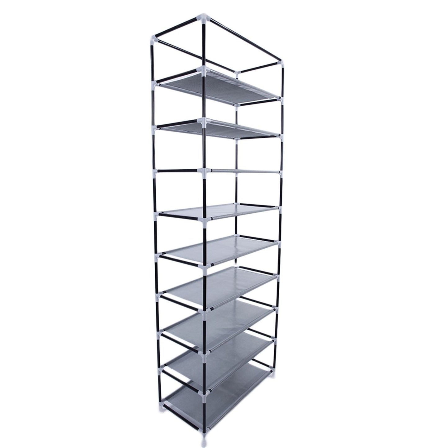 Room-saving 10-Layers 9 Lattices Non-woven Fabric Shoe Rack Black