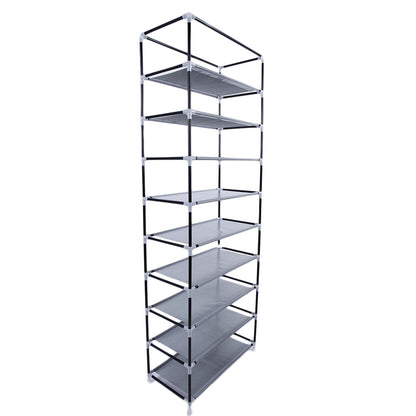 Room-saving 10-Layers 9 Lattices Non-woven Fabric Shoe Rack Black