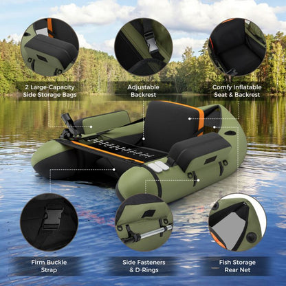 Inflatable Fishing Float Tube with Pump Storage Pockets and Fish Ruler