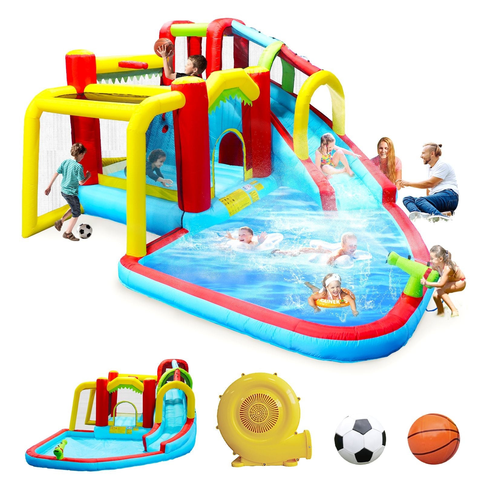 7-in-1 Inflatable Water Slide Bounce House with Pool