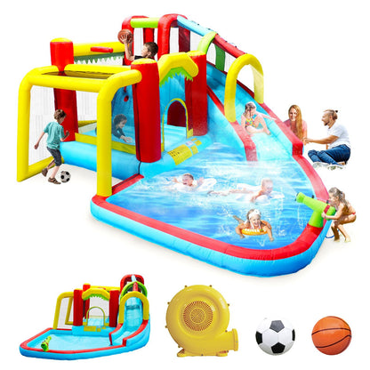 7-in-1 Inflatable Water Slide Bounce House with Pool