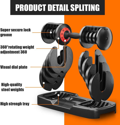 25LB Adjustable Dumbbell – 5-in-1 Weight Set with Anti-Slip Handle