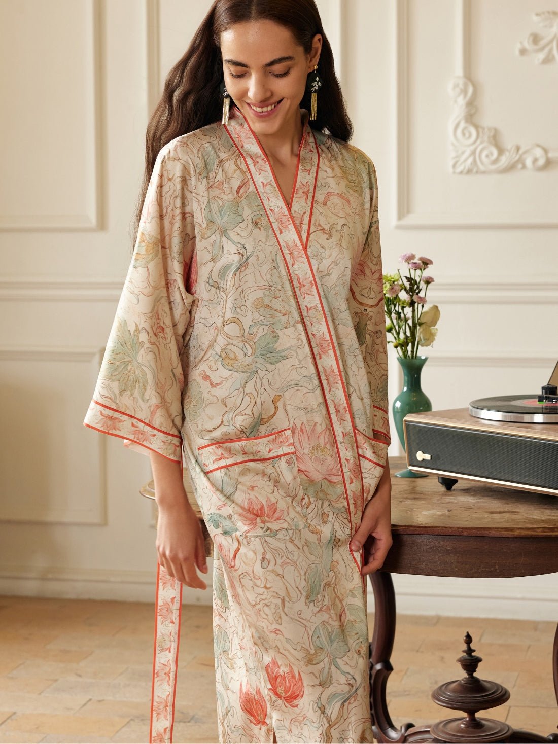 Dunhuang Celestial Herb Long Kimono Robe with Pocket | Daily Health & Beauty