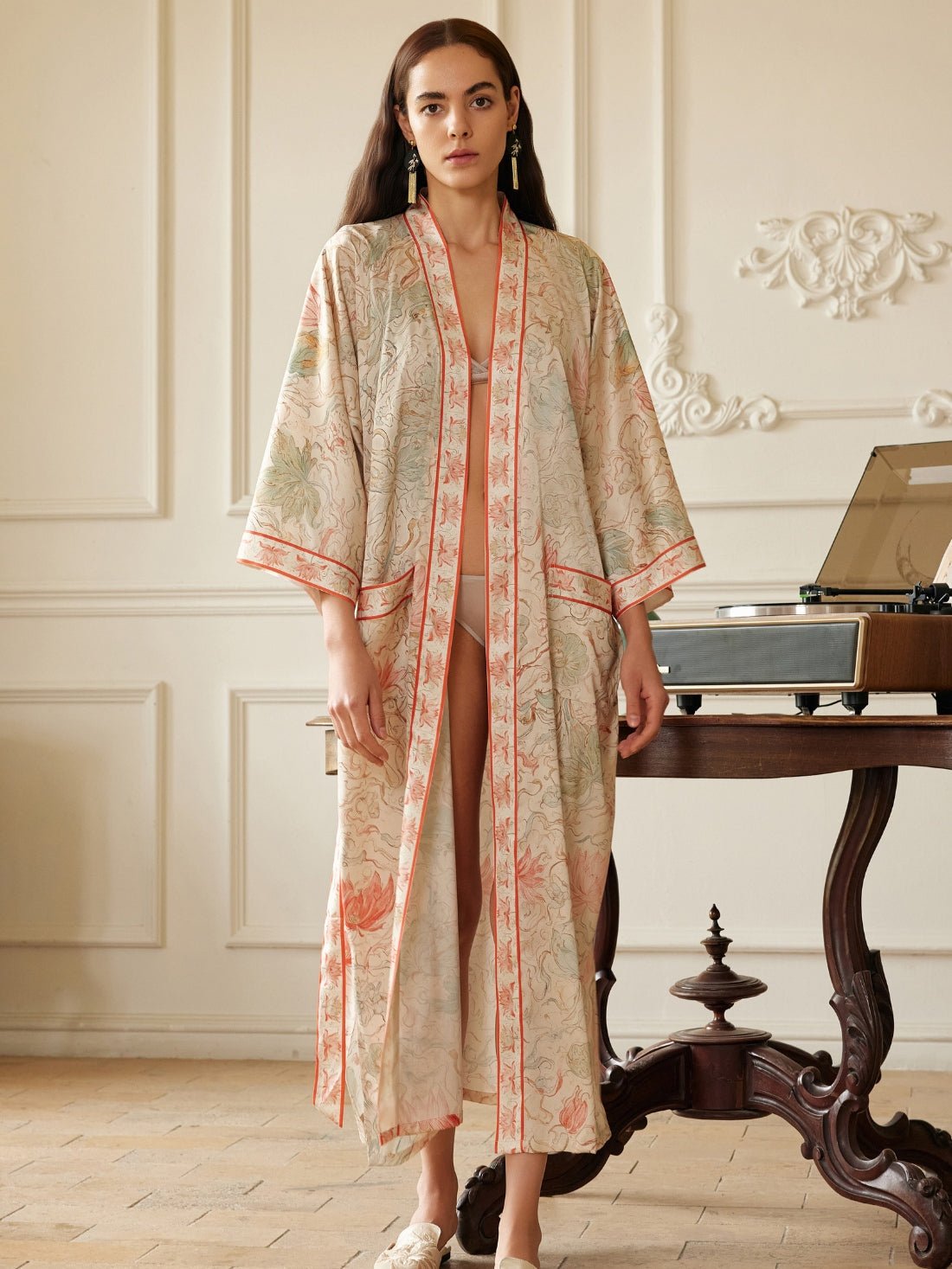 Dunhuang Celestial Herb Long Kimono Robe with Pocket | Daily Health & Beauty