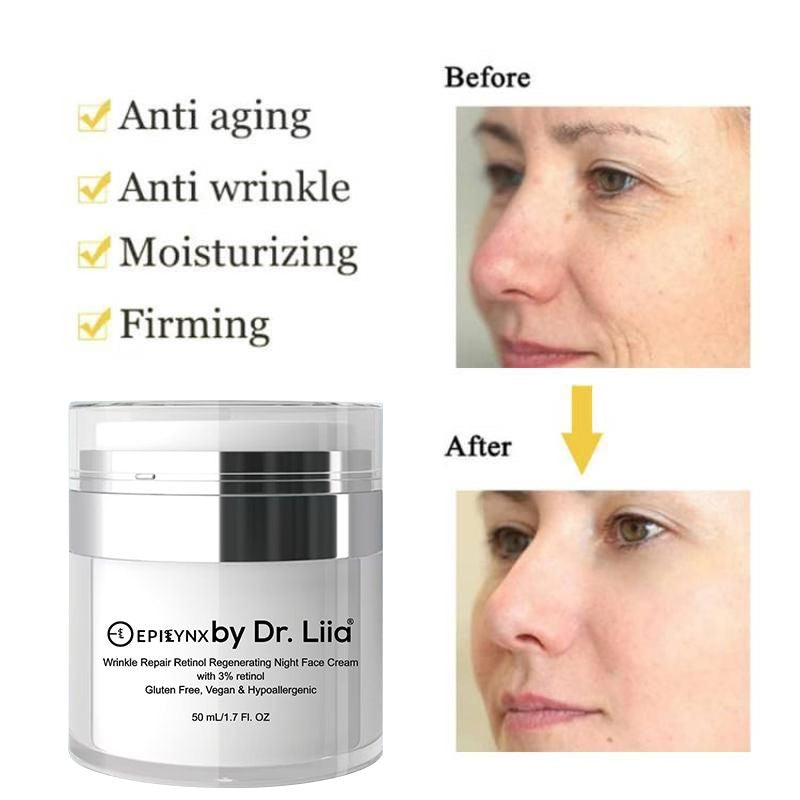 Wrinkle Repair Retinol Night Cream – Vegan, Gluten-Free, Regenerating Anti-Aging Moisturizer