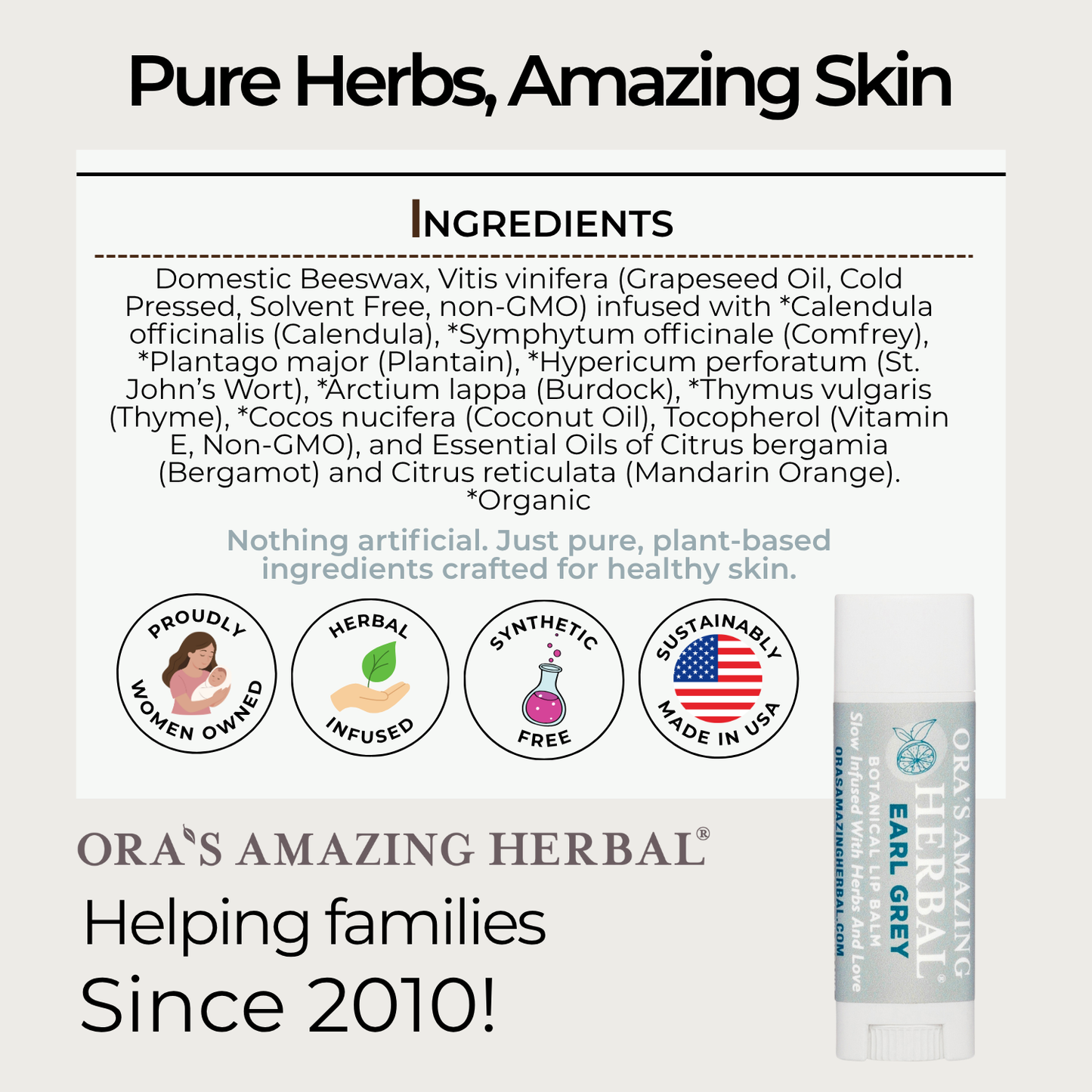 Natural Lip Balm, Herbal Infused, Earl Grey