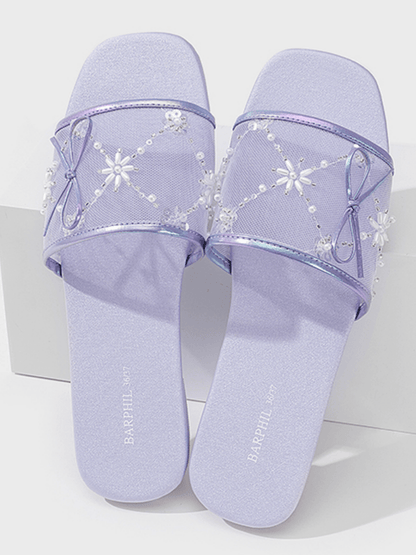 Embroidered Satin Bow House Slippers | Daily Health & Beauty