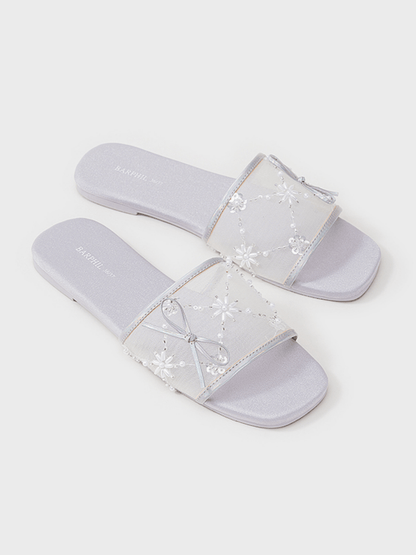 Embroidered Satin Bow House Slippers | Daily Health & Beauty