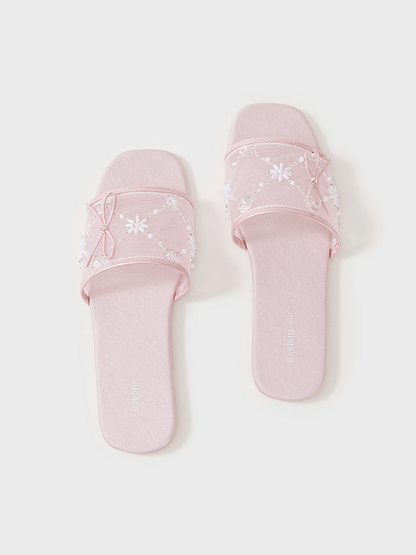 Embroidered Satin Bow House Slippers | Daily Health & Beauty