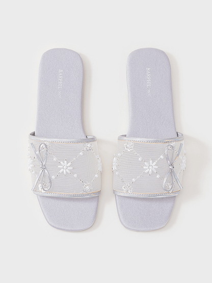Embroidered Satin Bow House Slippers | Daily Health & Beauty