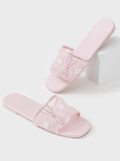 Embroidered Satin Bow House Slippers | Daily Health & Beauty