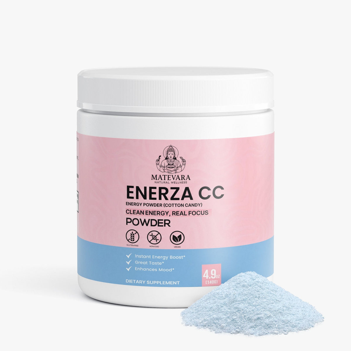 Enerza Cotton Candy Energy Powder | Sugar-Free Focus & Energy Formula (140g)