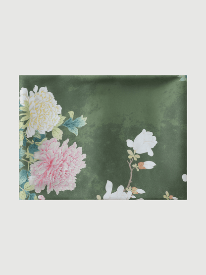 Olive Charmeuse Floral Square Scarf