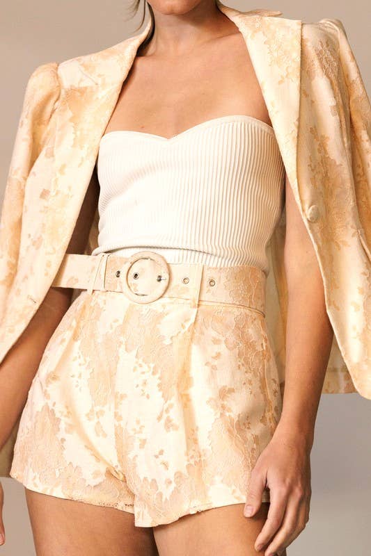 Dressy Jacquared Shorts with Accent Belt
