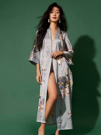 Garden Crane Gray Kimono Robe