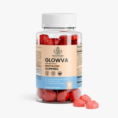 Glowva Hair, Skin & Nails Gummies | Biotin, Collagen, Vitamins A, C, E | Beauty Support Gummies | 60 Count