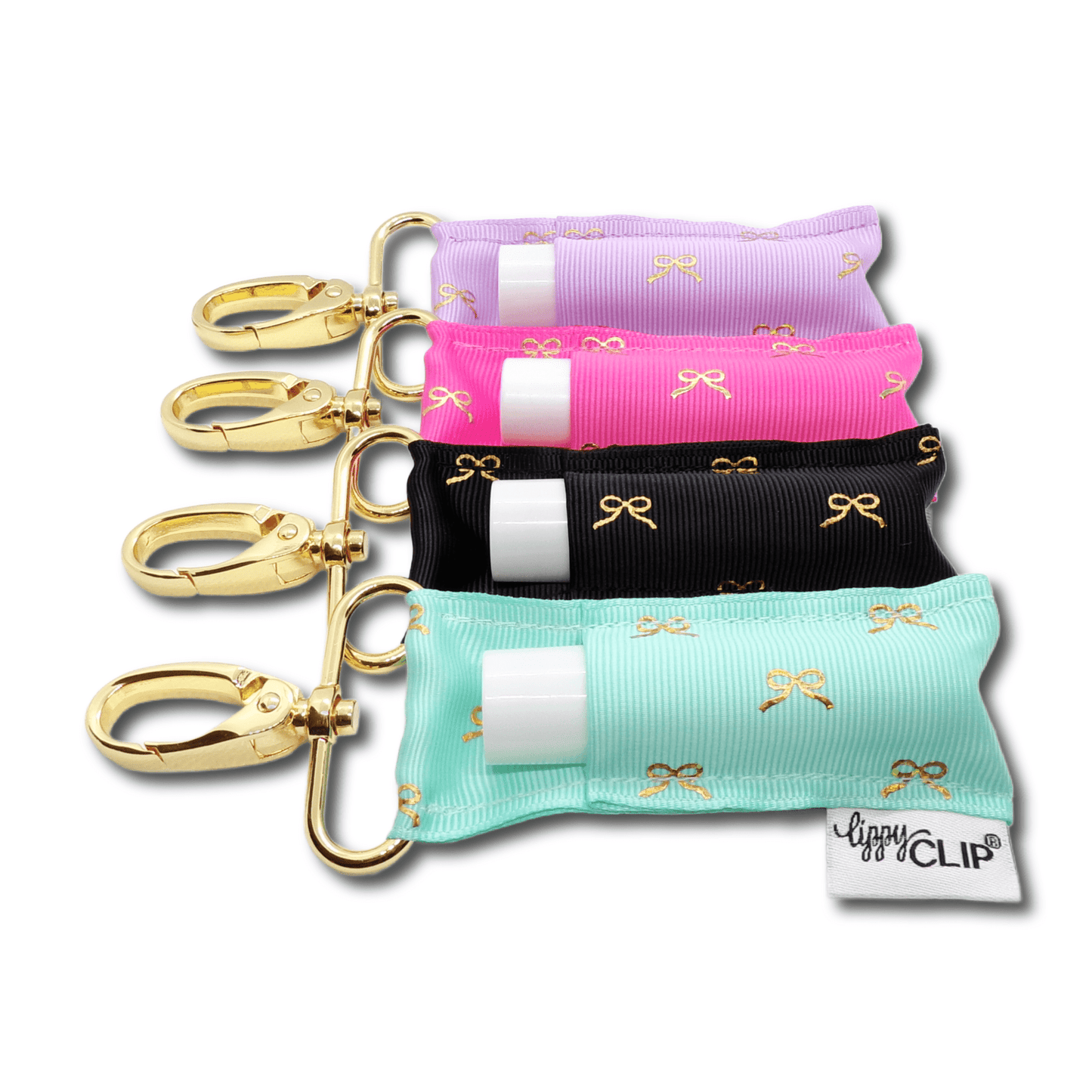 Gold Bows on Aqua LippyClip® Lip Balm Holder | Daily Health & Beauty